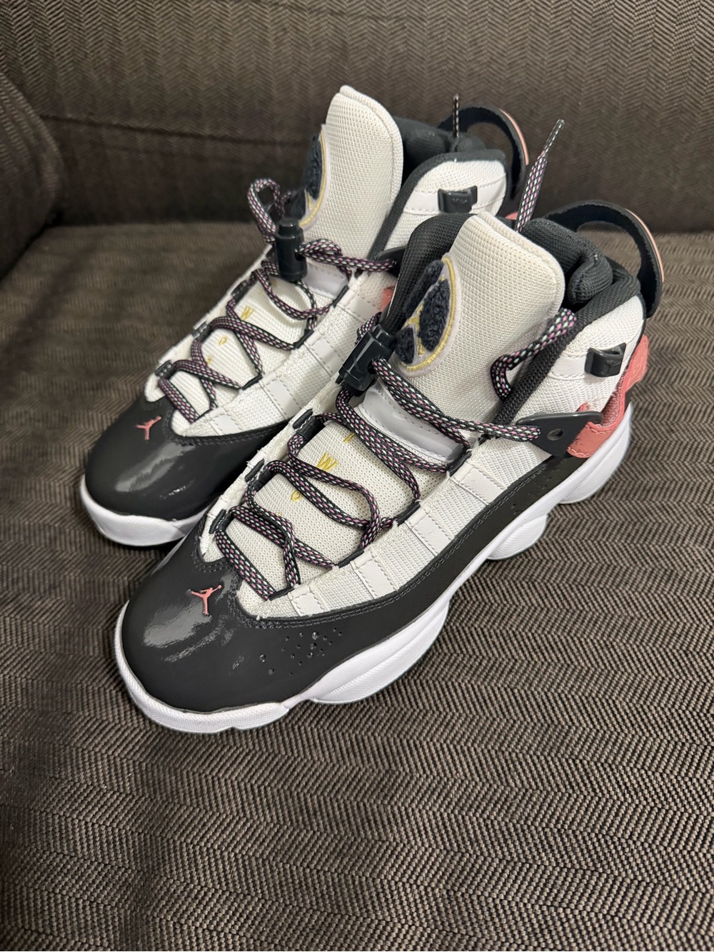 Jordan Kids White, Black & Pink High-Top Sneakers
